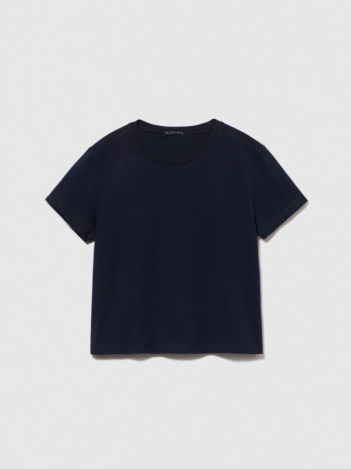 Boxy fit t-shirt in organic cotton - women's short sleeve t-shirts - Dark Blue | Sisley image number 6